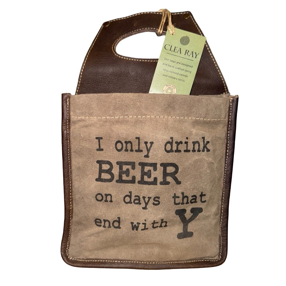 NWT Beer Canvas Carrier Tote. Clea Ray "I only drink BEER on days that end in Y"